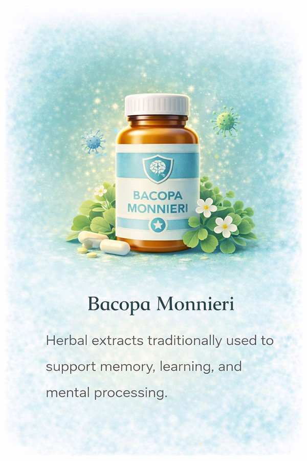 Bacopa monnieri supplement supporting memory, learning and cognitive performance
