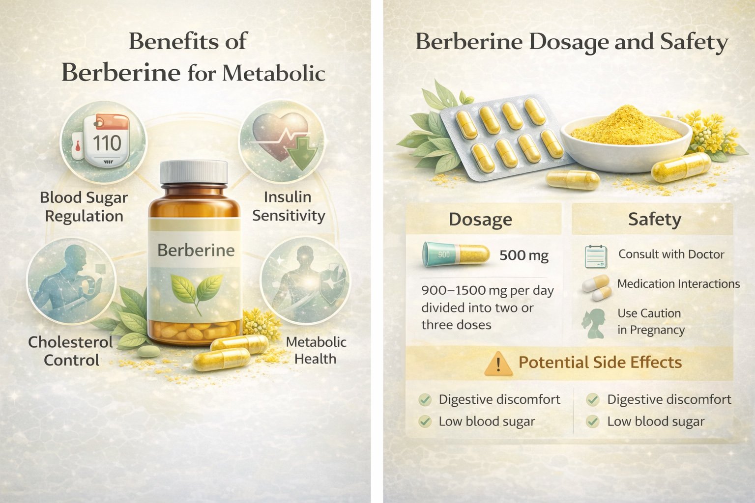 Berberine benefits for blood sugar, insulin sensitivity, and recommended dosage and safety guidelines