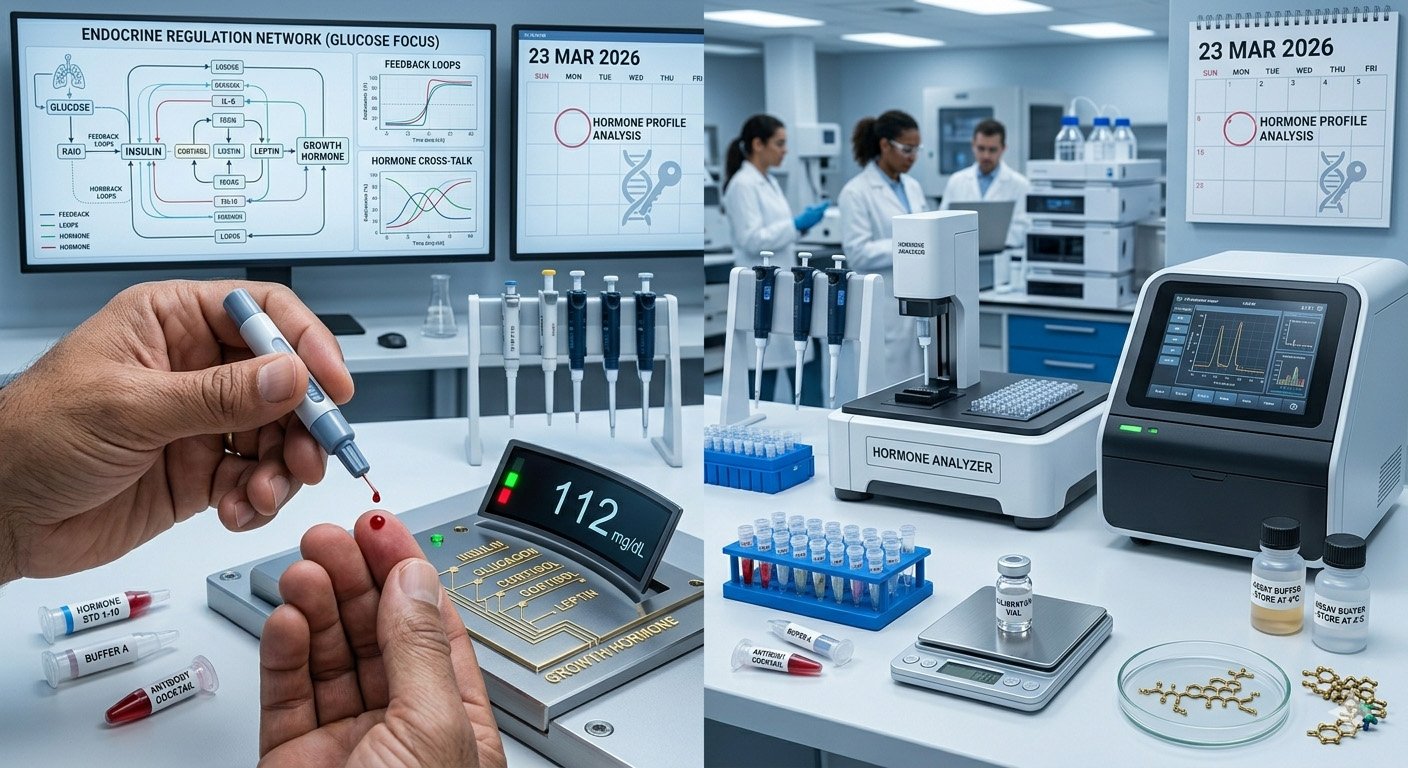 Hormones that regulate blood sugar levels including insulin and glucose monitoring