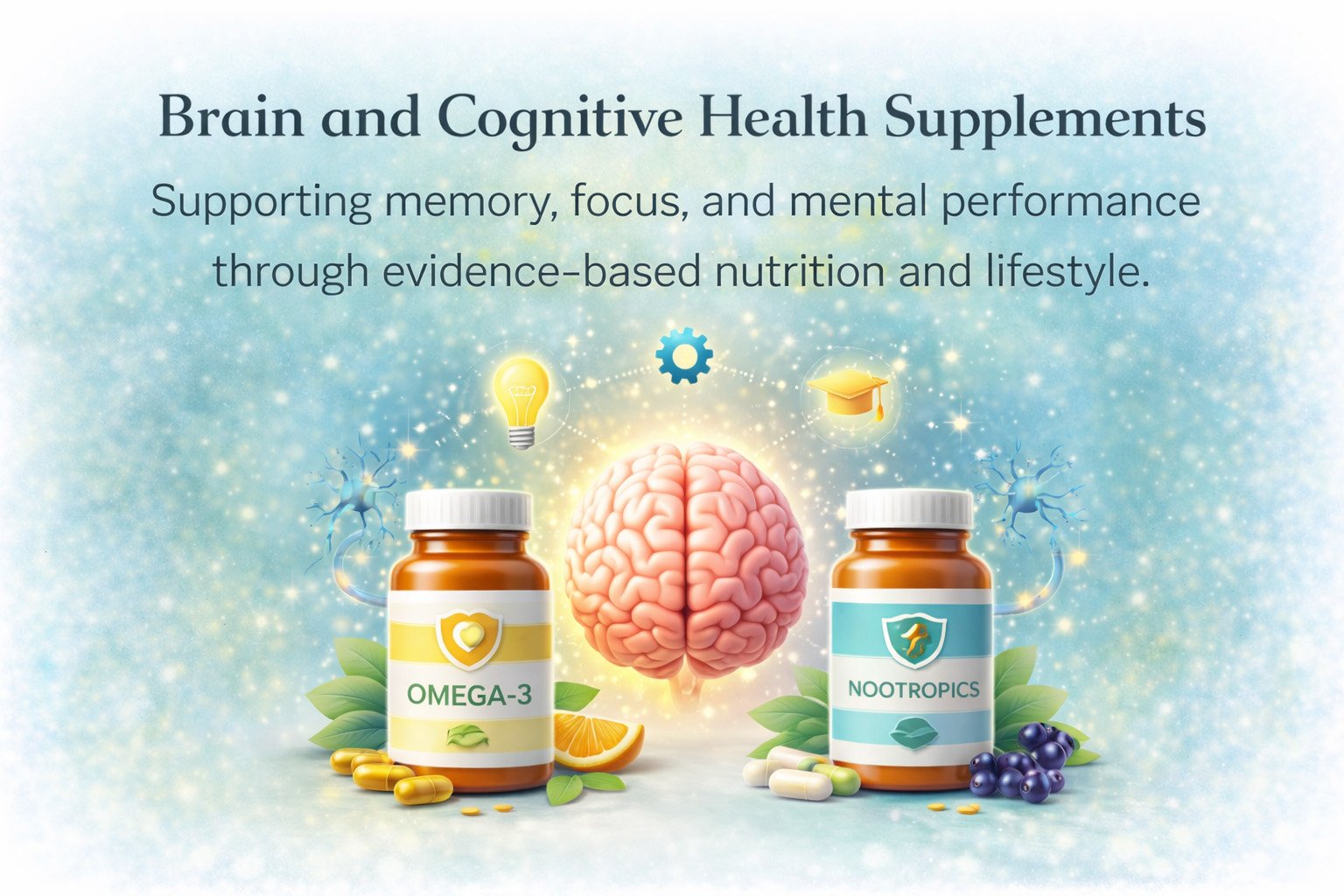Brain and cognitive health supplements supporting memory, focus and mental performance