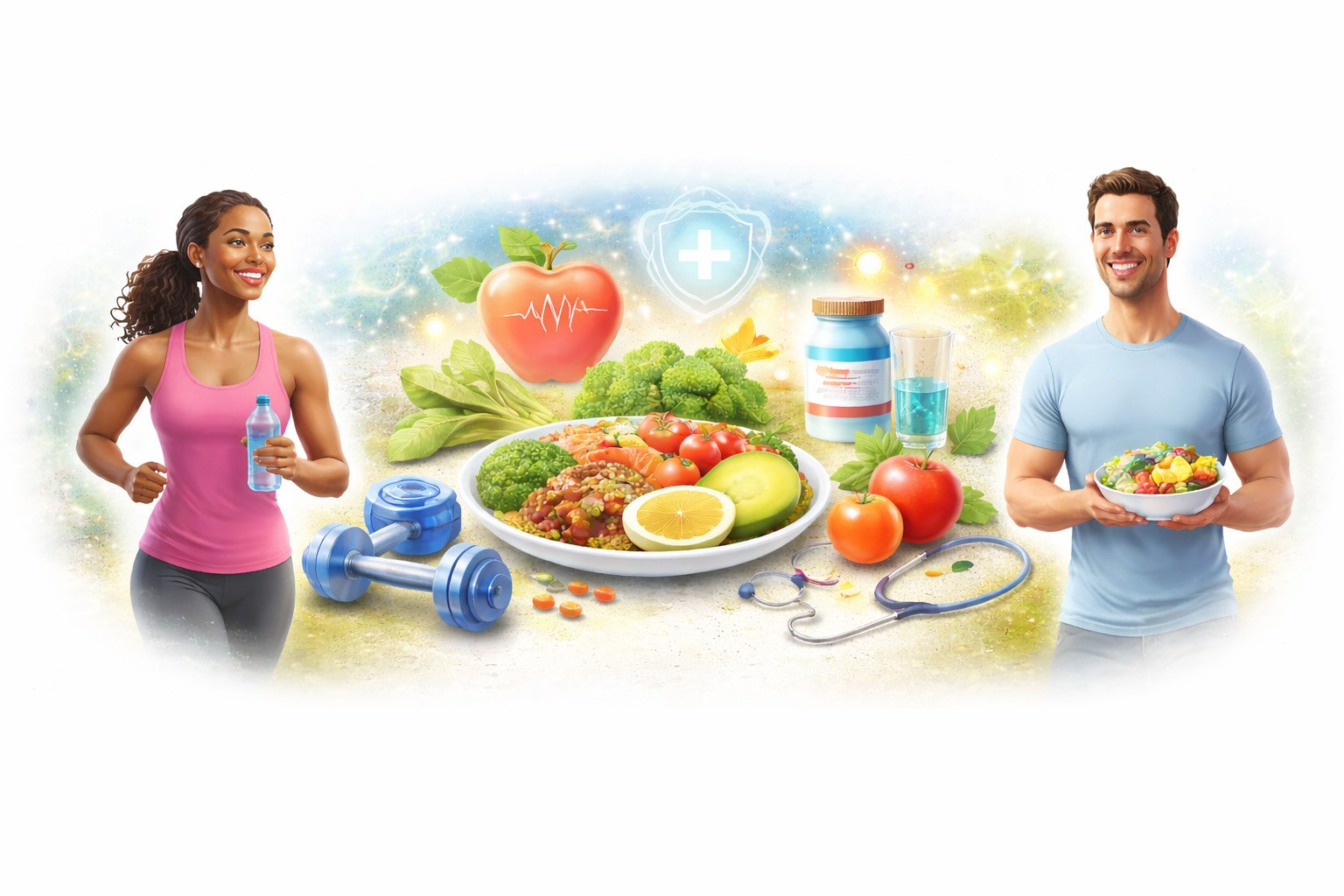 Healthy lifestyle habits including balanced nutrition, physical activity, and preventive health for chronic disease management
