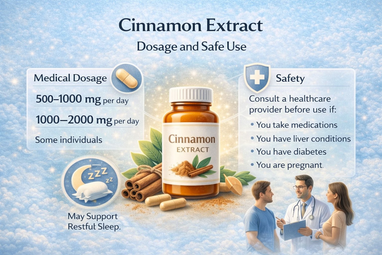 Cinnamon extract supplement dosage and safety guidelines including recommended daily intake and safe use considerations
