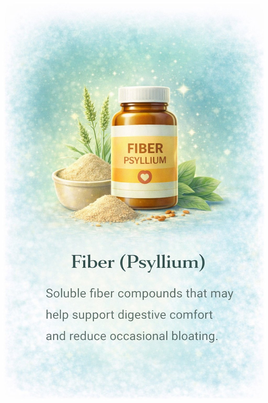 Psyllium fiber supplement supporting digestive regularity, gut health and cholesterol balance