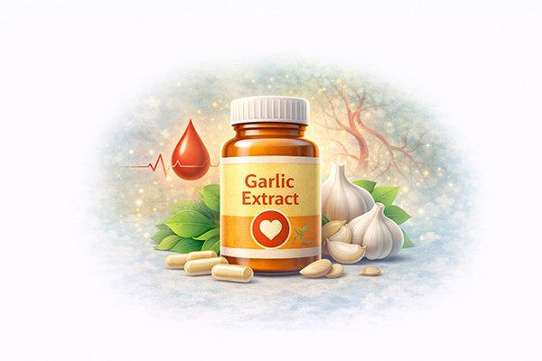 Garlic extract supplement supporting heart health and healthy blood pressure