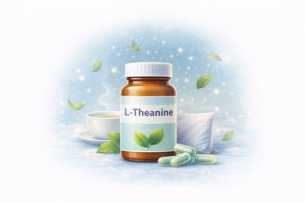 L-Theanine supplement bottle representing relaxation and stress reduction