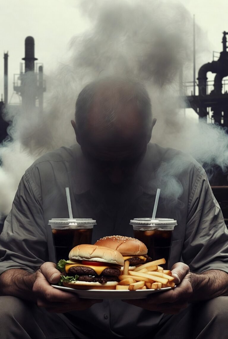 Fast food meal with burger and fries representing unhealthy dietary patterns associated with metabolic dysfunction and poor metabolic health