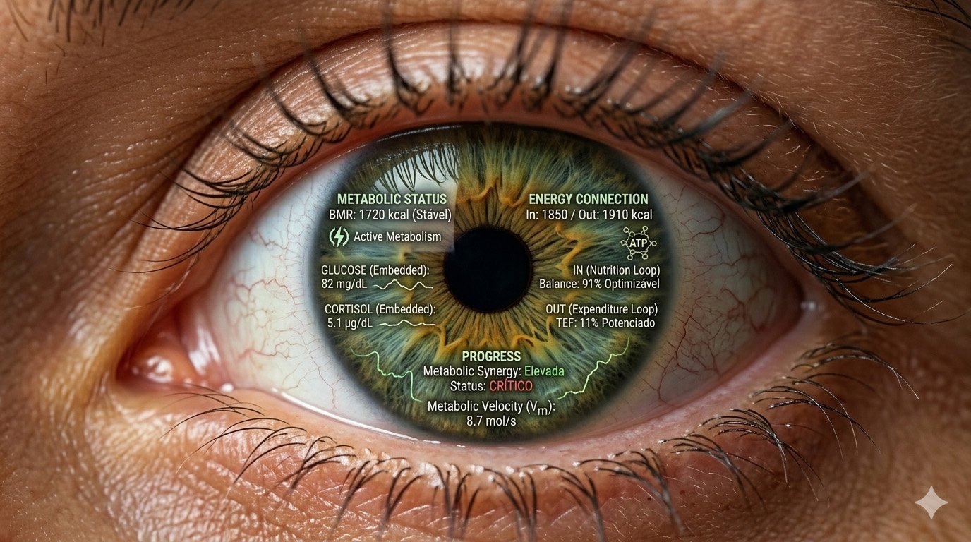Close-up of a human eye representing metabolic activity and energy regulation related to weight management