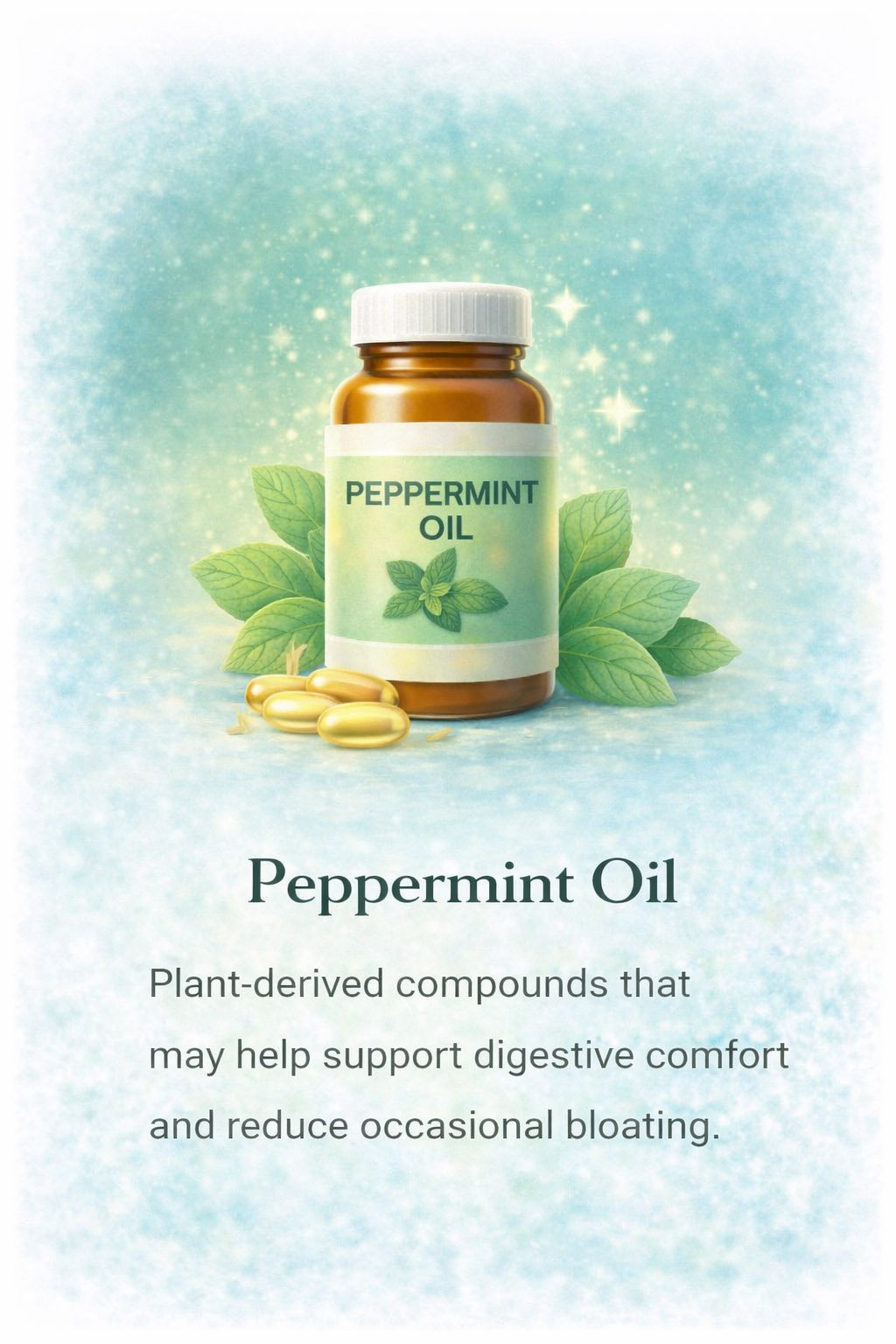 Peppermint oil supplement supporting digestive comfort, bloating relief and gut health