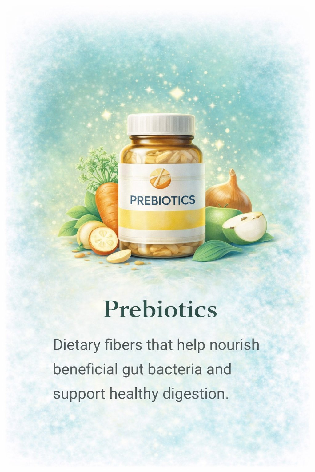Prebiotics supplement supporting beneficial gut bacteria, digestion and microbiome health