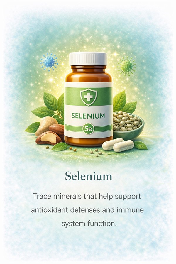 Selenium supplement supporting immune function, antioxidant defense and thyroid health