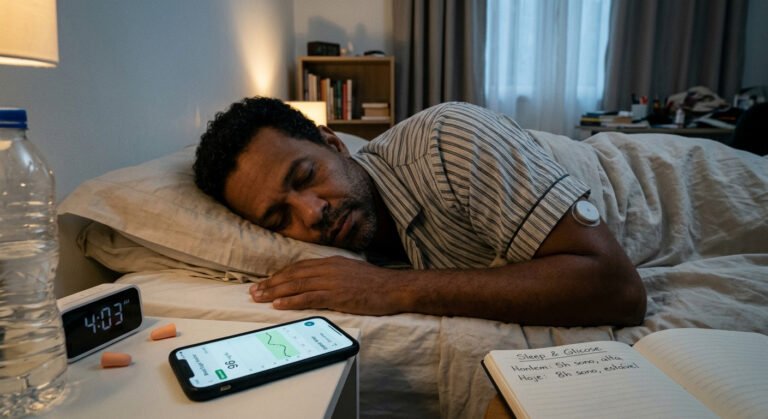 Woman sleeping at night illustrating the importance of sleep for blood sugar regulation and metabolic health