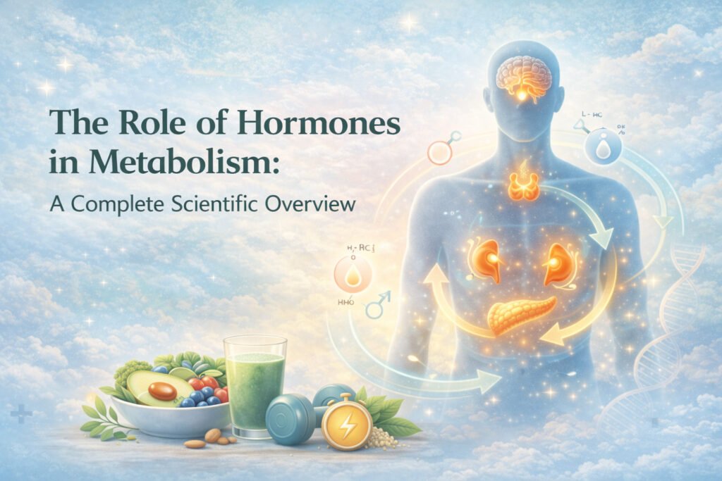 Illustration showing the role of hormones in metabolism and how the endocrine system regulates energy and metabolic processes