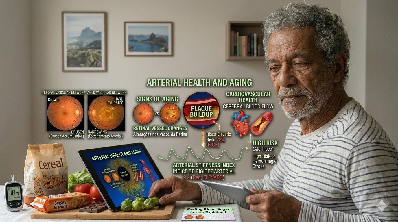 Older adult reviewing information about arterial health and aging to support heart and vascular health