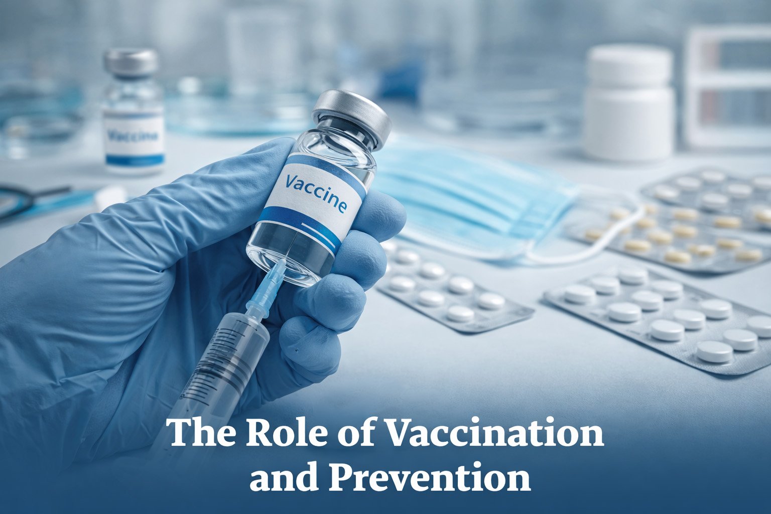 Healthcare professional holding a vaccine vial and syringe representing vaccination and disease prevention in public health