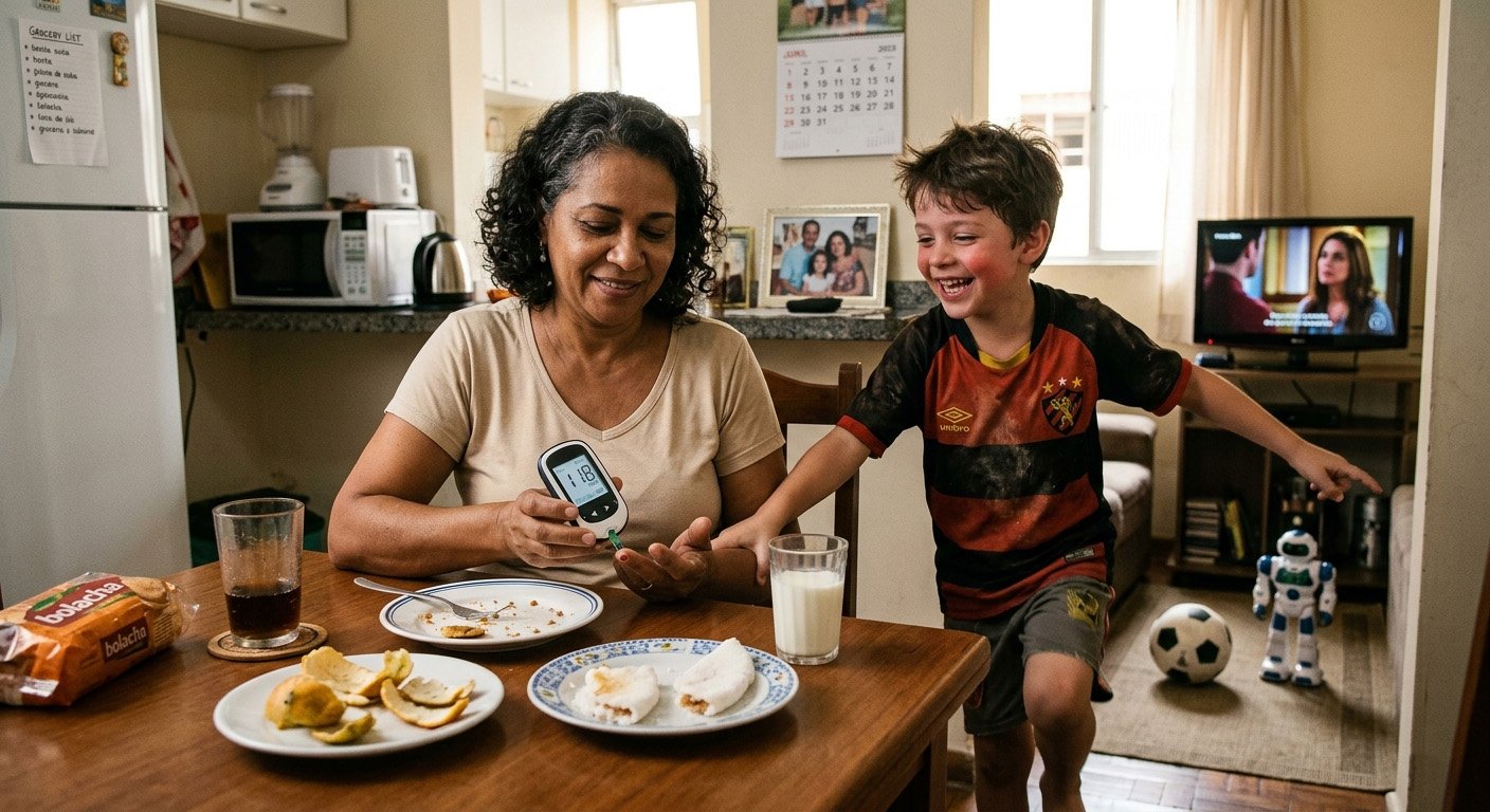 Mother and child eating a balanced meal to support healthy blood sugar and stable energy levels