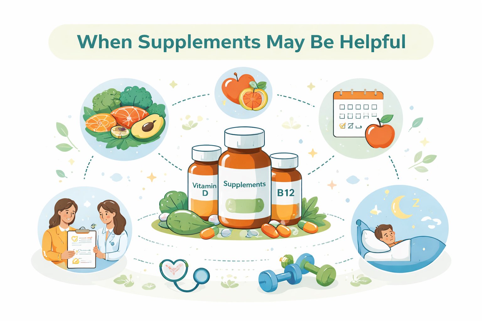 When supplements may be helpful as part of a healthy lifestyle including diet, sleep, exercise, and medical guidance