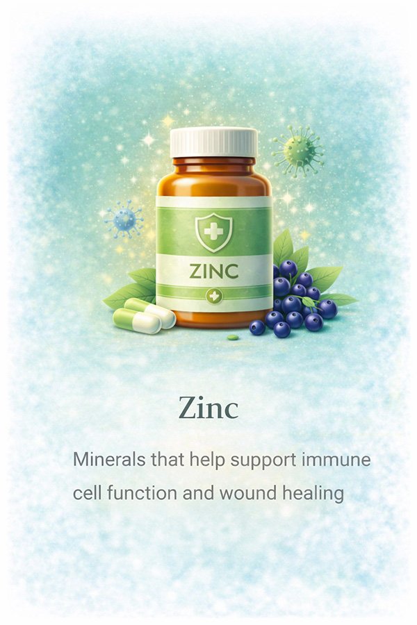 Zinc supplement supporting immune function, wound healing and overall health