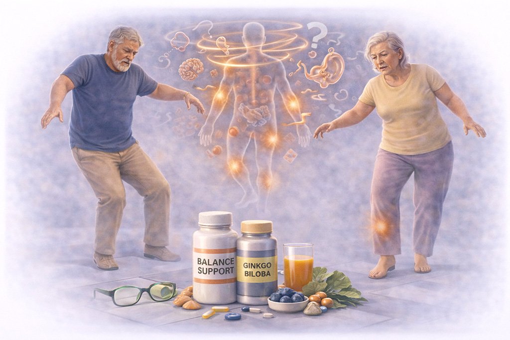 Balance problems causing dizziness and instability in older adults with difficulty maintaining stability while standing