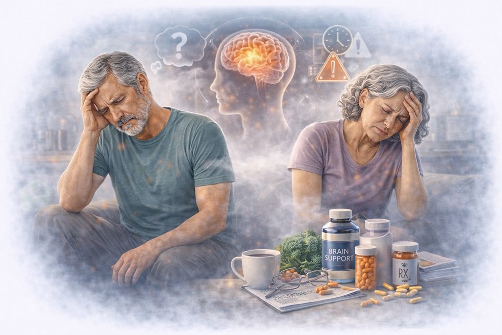 Brain fog symptoms including mental confusion, memory problems, and difficulty concentrating in daily activities