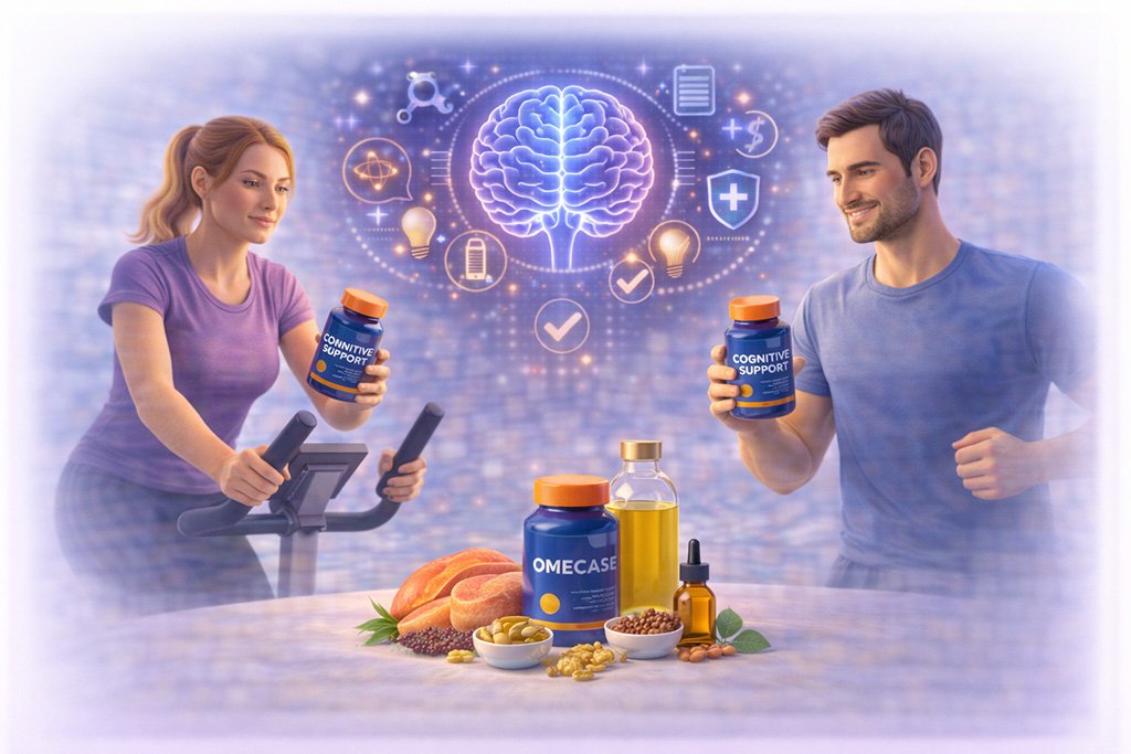 Active adults exercising while using cognitive support supplements with nutrients associated with brain performance, focus and mental energy