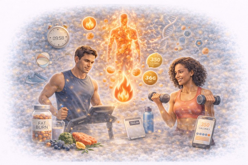 Fat burning concepts including exercise, metabolism, and energy use during physical activity