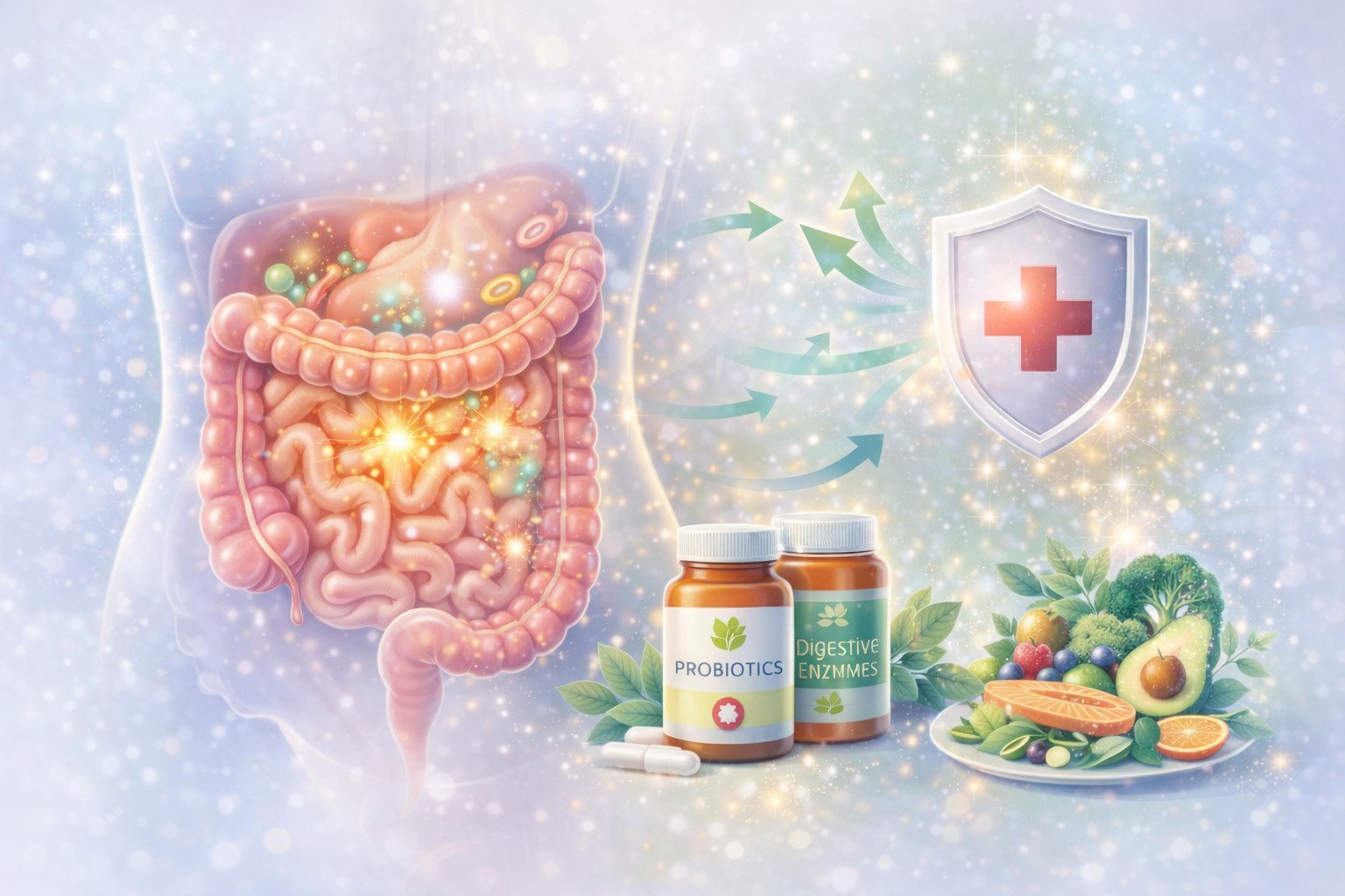 gut health digestive system and microbiome illustration