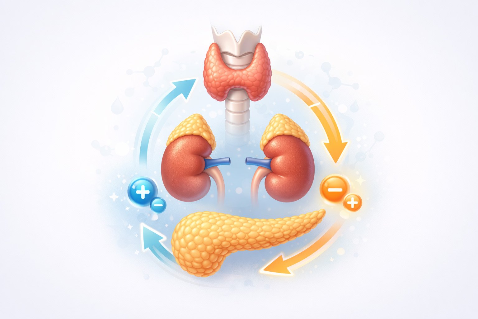 Illustration of endocrine glands and hormones representing hormone balance and endocrine system health