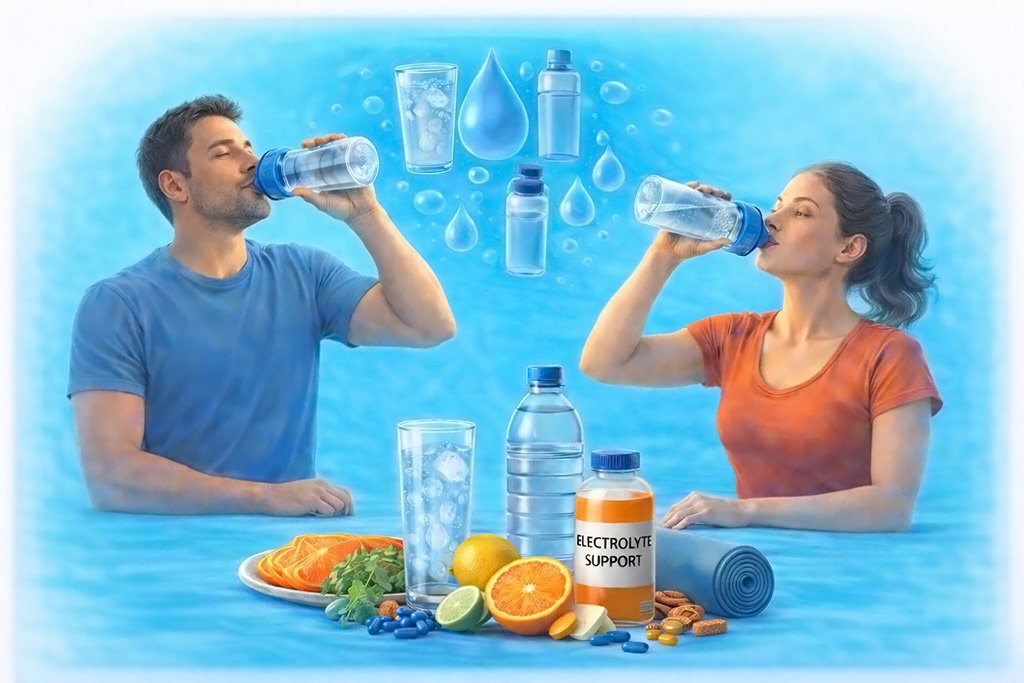 Young adults drinking water and staying hydrated to support energy, metabolism and overall health
