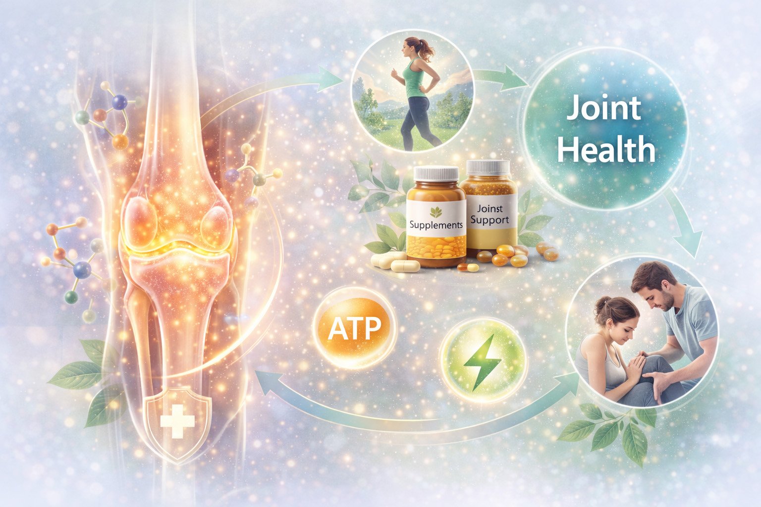 Joint health illustration showing healthy joints, mobility, and arthritis prevention