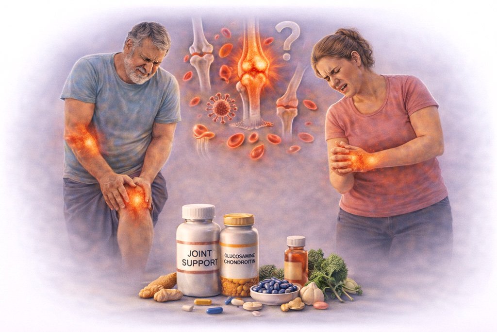 Joint swelling symptoms affecting knee and wrist with adults experiencing inflammation and joint discomfort
