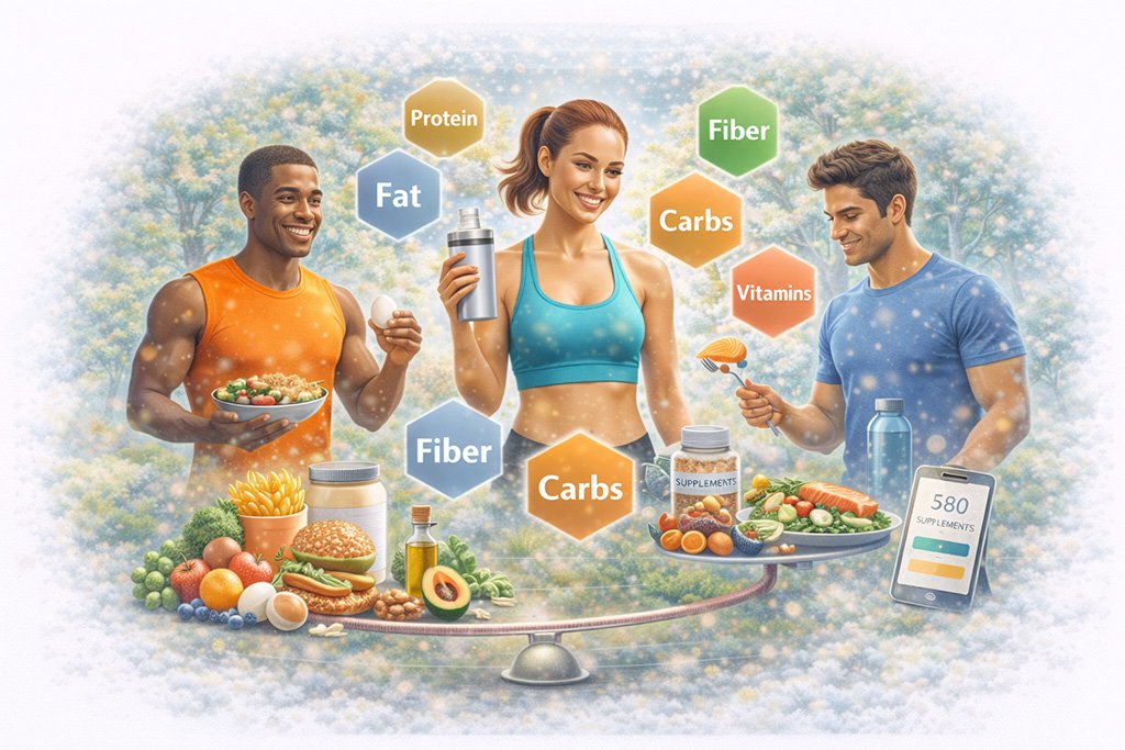 Nutrition strategies concepts including balanced meals, macronutrients, and healthy dietary planning