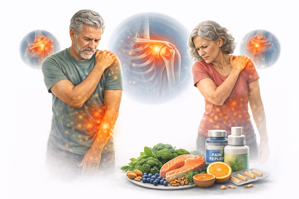 Shoulder pain symptoms affecting arm movement, lifting, and daily activities in adults