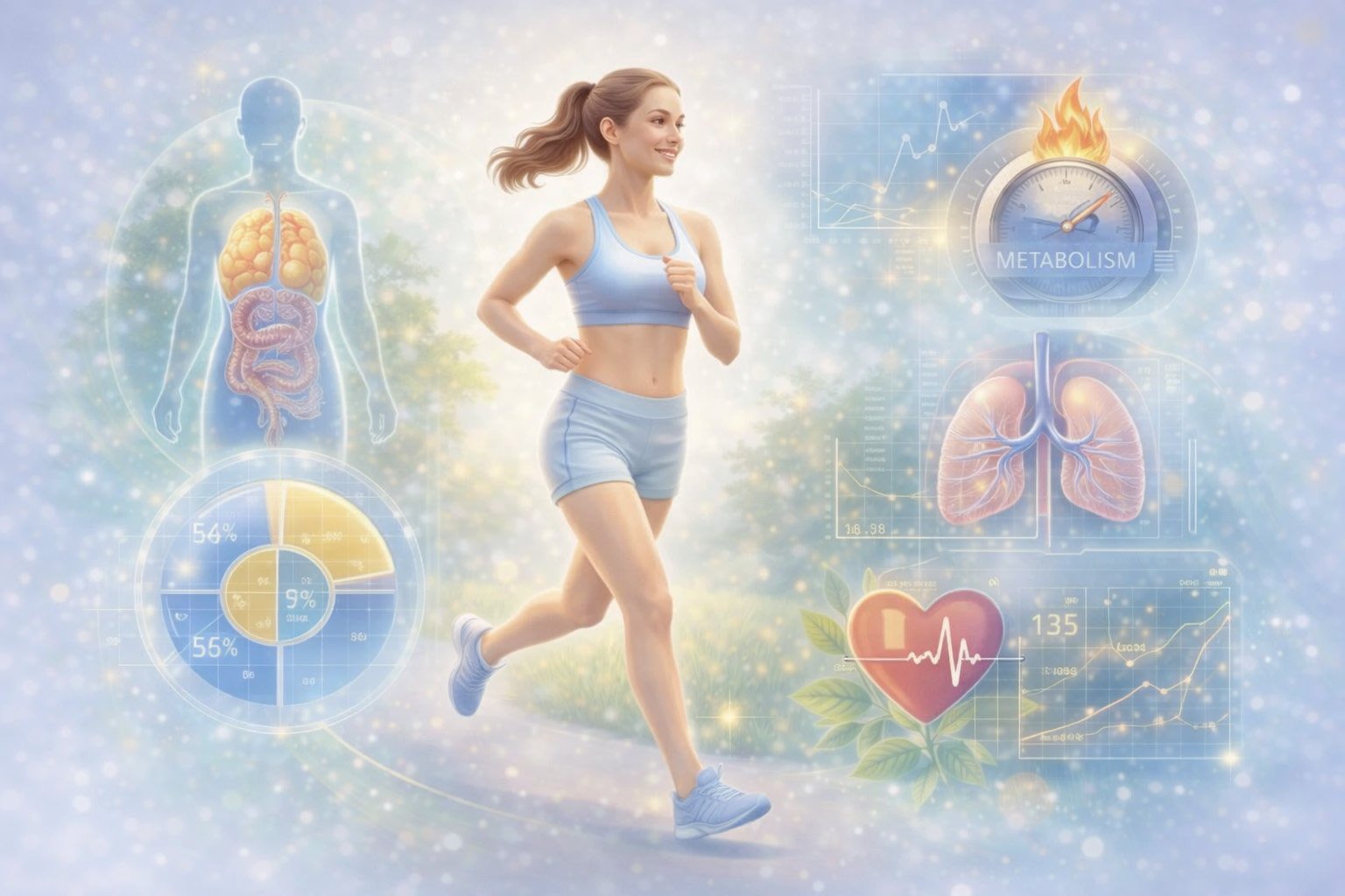woman running showing weight loss health benefits including metabolism, heart, lungs, and body composition improvements